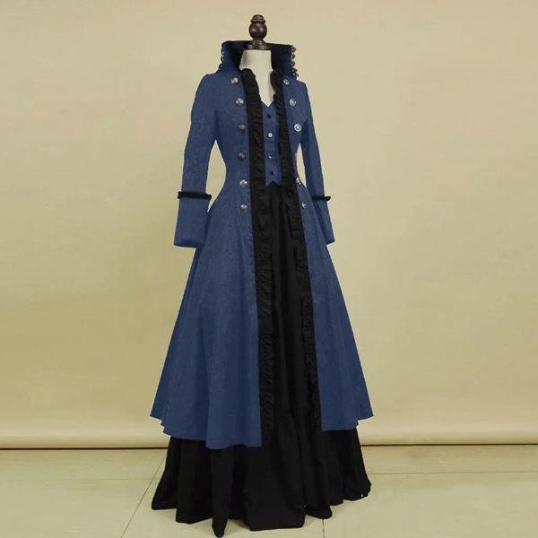 Elbise Ortaçağ Retro Punk Gotik Mahkeme Prenses Kraliyet Lady Uzun Kollu Top Elbise Zarif Victoria Kostüm