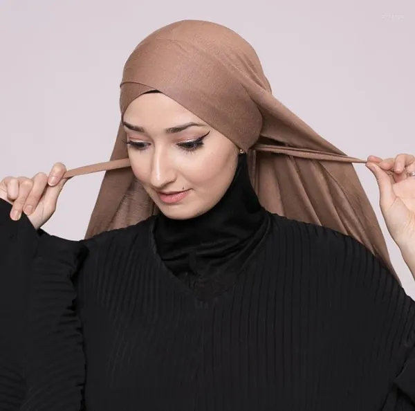 Ethnische Kleidung Frauen Instant Hijab Stirn Kreuz Krawatte Rücken Schals Muslim Jersey Schal Kopftuch Bandanas Islamische Tücher Stirnband Turbante