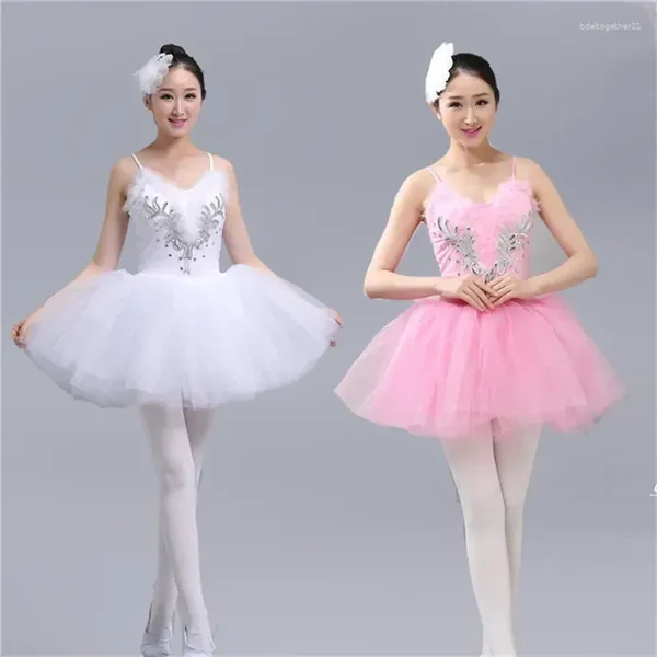 Bühnenkleidung Erwachsene Professionelle Platter Tutu Kleid Pailletten Weiß Schwanensee Ballett Frauen Mädchen Ballerina Riemen Kostüme