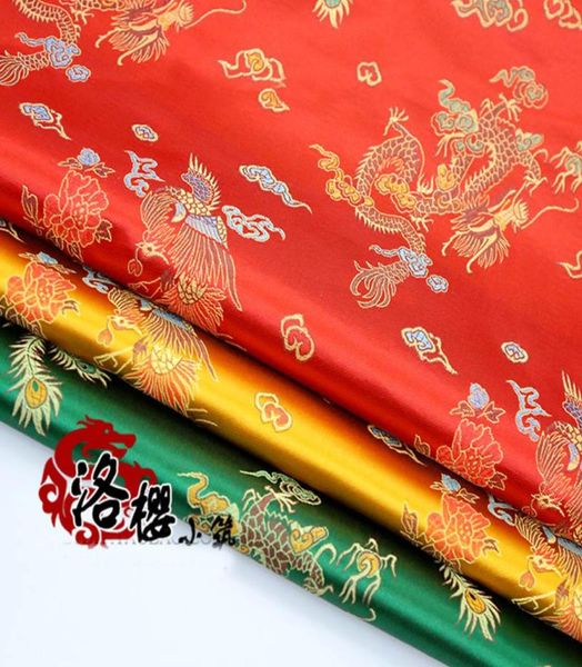 Traje de tecido jacquard brocado vermelho, fantasia de casamento chinês, roupas cheongsam, tecido de cetim damasco, dragão phoenix5110771