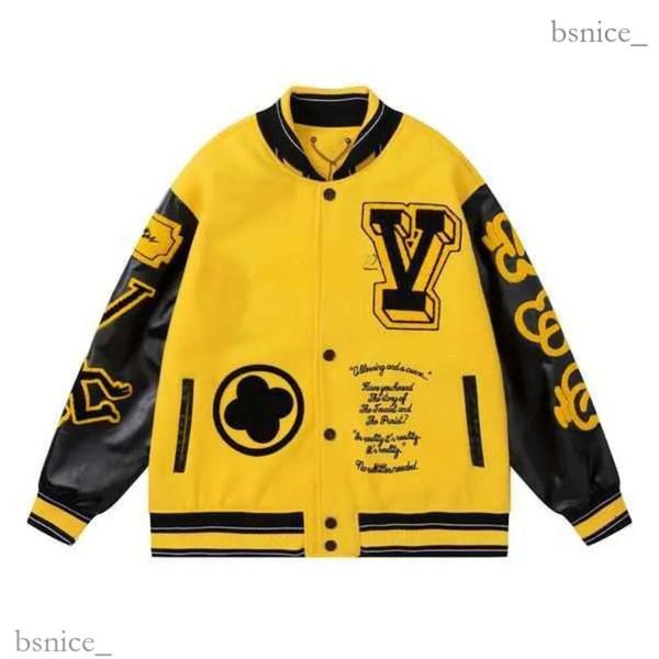 Желтая университетская бейсбольная куртка Мужская одежда Женская дизайнерская куртка-бомбер с кожаными рукавами Зимние Harajuku Японский бренд Мотоциклетные мужские 869