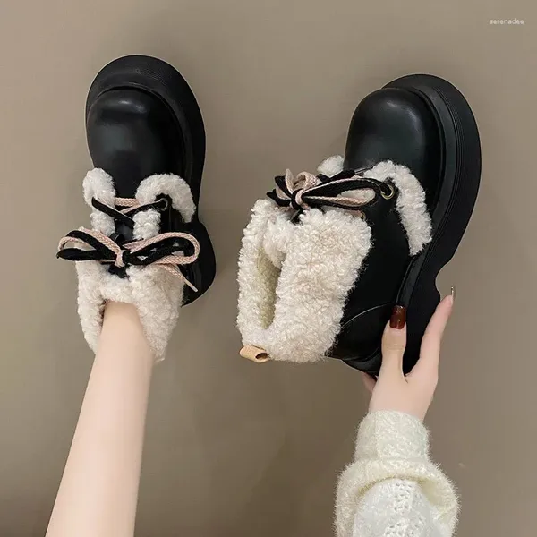 Botas femininas ao ar livre quente casual tornozelo 2024 inverno moda sapatos plataformas rendas até neve senhoras botas