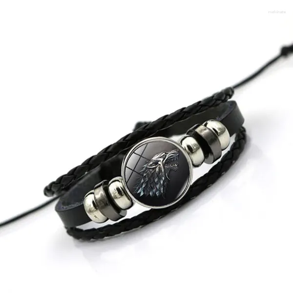 Braccialetti con ciondoli Punk Miami Uomo Nero Atmosferico Pelle Power Game Time Vetro Ciondolo tondo Bracciale estetico Gioielli tessuti a mano