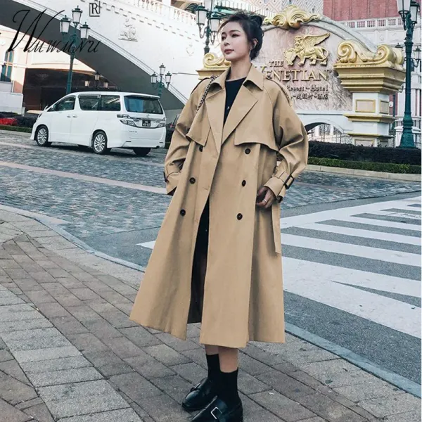 Тренч в британском стиле, длинный плащ цвета хаки, роскошный дизайн, ветровка с поясом, женское весеннее пальто 2023, свободная корейская модная одежда