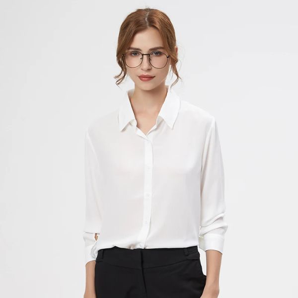 Рубашка однотонная женская шифоновая рубашка 2023 осень новые женские повседневные блузки и топы с длинными рукавами изысканные женские свободные офисные белые рубашки 4XL