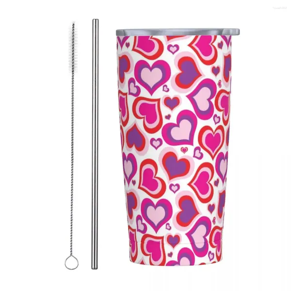 Tumblers Edelstahlbecher Valentinstag Autobecher mit Strohhalmen Rosa Herz Kunst Getränke Wasserflasche Große Kapazität Thermobecher