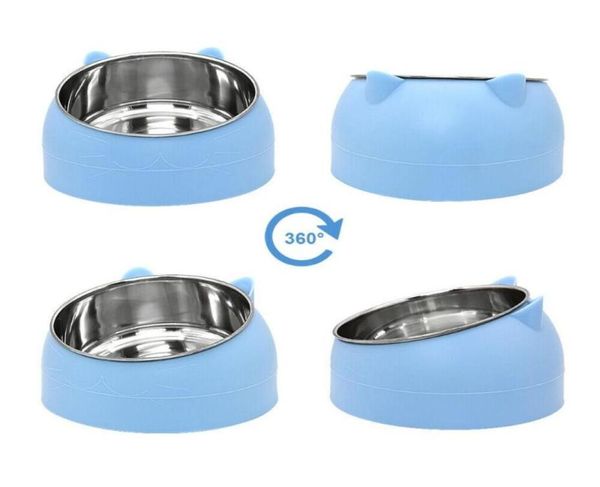 Alimentadores para gatos e cachorros, tigela de aço inoxidável com inclinação de 15 graus, proteção para pescoço, filhotes, antiderrapante, prato de proteção para animais de estimação5809067