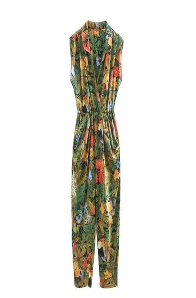 Flabbit 2020 Frauen tropische Blätter Blume Vögel drucken Overalls weibliche ärmellose elastische Taille beiläufige dünne siamesische Hosen DS888 Y29285542