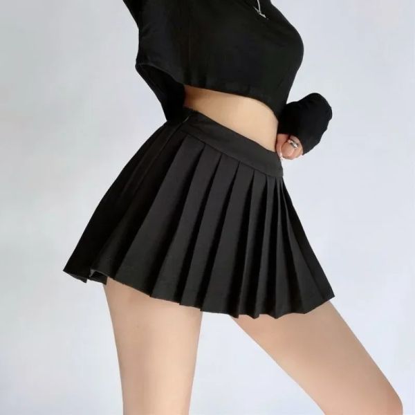 Saia houzhou plissada mini saia feminina sexy cintura alta assimétrica magro aline micro saia com shorts coreano streetwear y2k skort