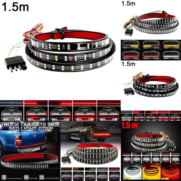 Barra de luz para porta traseira, 12v, 60 polegadas, led, freio traseiro, sinal de volta reversa, faixa de corrida para caminhão, captador, vermelho, âmbar, amarelo e branco