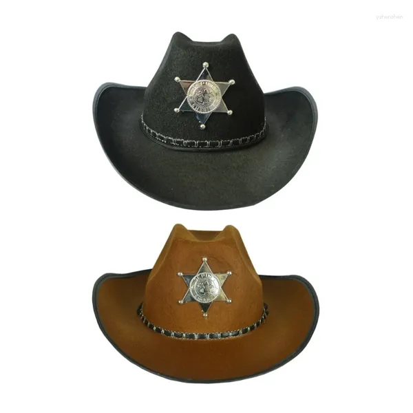 Berets Star Badge Cowgirl Chapéu com aba grande queixo corda camping à prova de sol