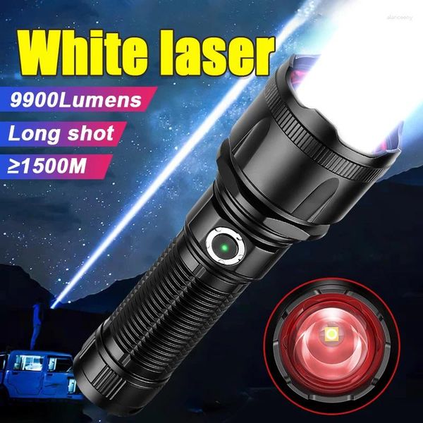 El feneri Meşaleler 9900lm Beyaz Lazer Torch World'ün Daha Güçlü El Feneri Zoom Yüksek Güç LED şarj edilebilir XHP360 Taktik Fenerler