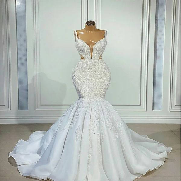 Primavera vestido de casamento 2024 sexy com decote em v pérolas apliques rendas em camadas oragnza vestidos de noiva chiques noiva robe de mariage