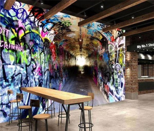 Пользовательские 3D настенные обои, современные винтажные обои для туннеля, граффити, кафе-бар, КТВ, ресторан, индивидуальный декор, фрески163577829