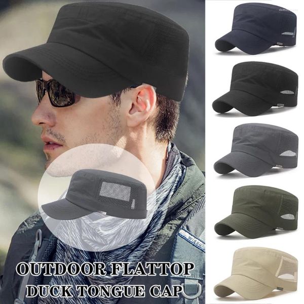 Top Caps Hızlı kuru askeri şapkalar Erkekler için yaz güneş şapkası düz üst ordu unisex açık örgü nefes alabilen öğrenci casquette