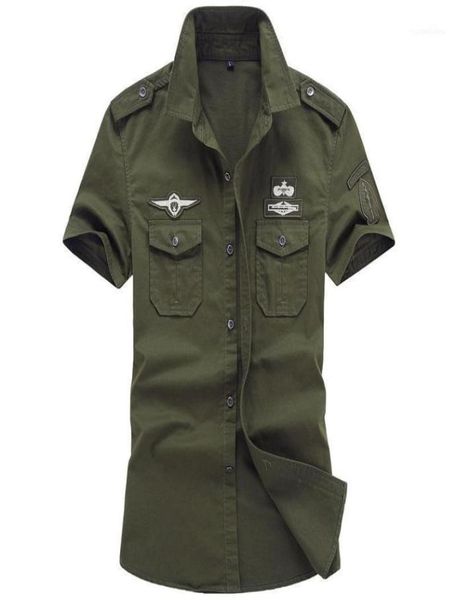 Men039s Camisas Casuais Camisa Estilo Exército Mens Tático Manga Curta Gola Uniforme Americano Roupas Verde Male16280453