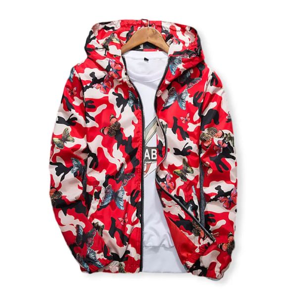 Jacken 2023 Hohe Qualität Frauen Windjacke Jacke Frühling Sommer Mode Camo Dünne Weibliche Camouflage Schmetterling Windjacke Mäntel Mit Kapuze