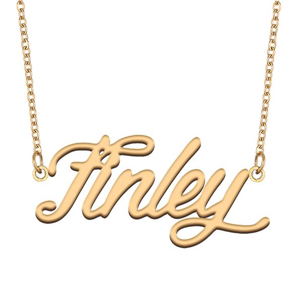 Finley nome colar pingente para mulheres namorada presentes placa de identificação personalizada crianças melhores amigos jóias 18k banhado a ouro aço inoxidável