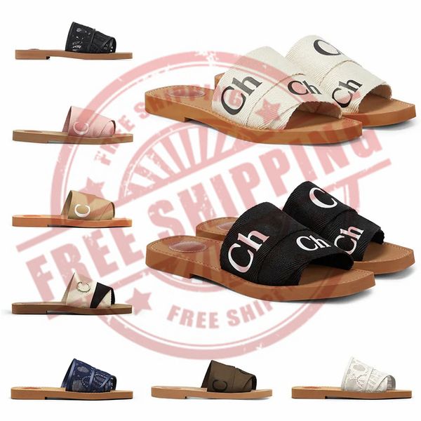 frete grátis mulheres woody slides designer lona chinelos de borracha branco preto macio rosa vela mulheres mules sandálias planas moda praia sapatos