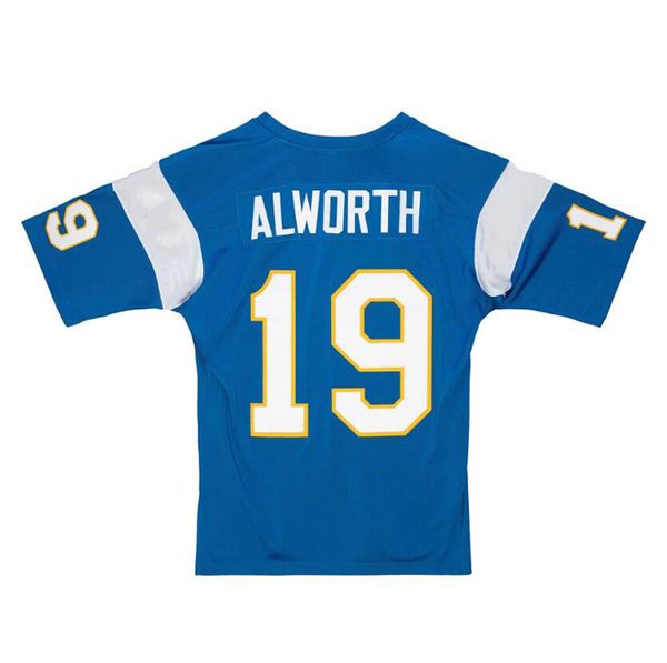 Genähtes Fußballtrikot 19 Lance Alworth 1963, blaues Netz, Retro-Rugby-Trikots, Herren, Damen, Jugend, S-6XL