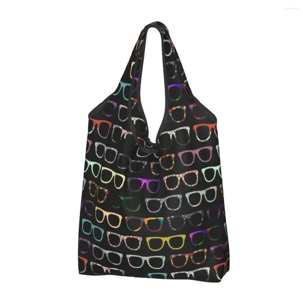 Sacos de compras Kawaii Imprimir Retro Óculos Hipster Tote Bag Portátil Ombro Shopper Optician Optometrist Bolsa