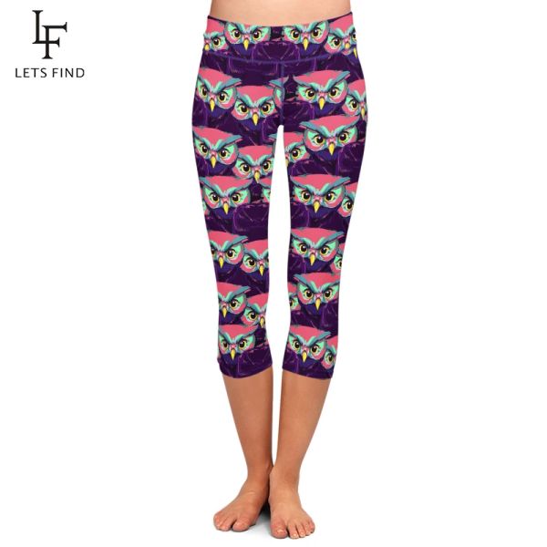 Leggings LETSFIND 2019 Pantaloni estivi nuovi caldi con stampa gufo Pantaloni fitness da donna con legging capri a vita alta