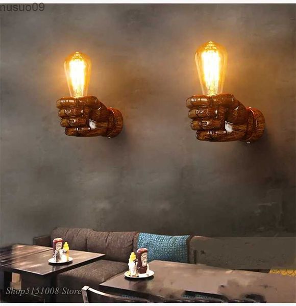 Lâmpada de parede estilo loft resina nórdica metal arandela arte decoração mão esquerda direita cabeceira luz parede para casa lâmpada parede iluminação interior