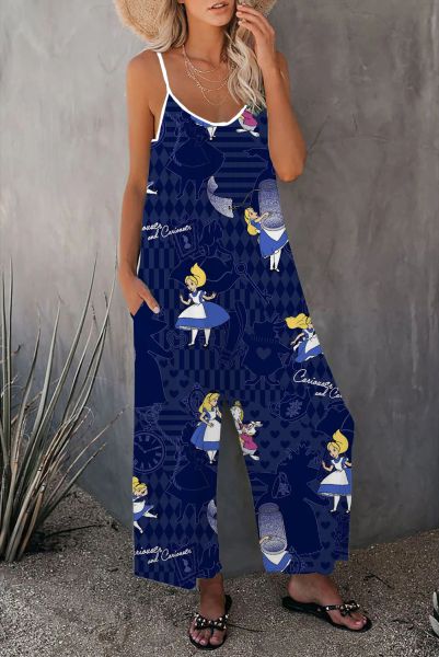 Kleid Damenbekleidung New Summer Print Alice im Wunderland Print Camisole Jumpsuit Wide Leg Pants Casual Fashion Street Style