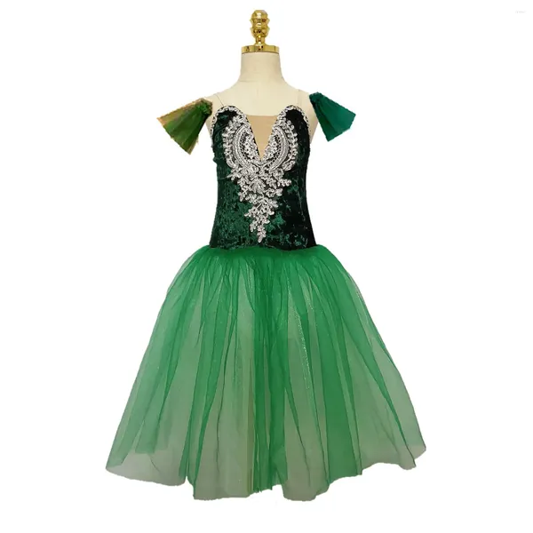 Palco desgaste verde vestido longo para mulheres ballet tutu saia veludo tops estilingue meninas traje profissional vestidos