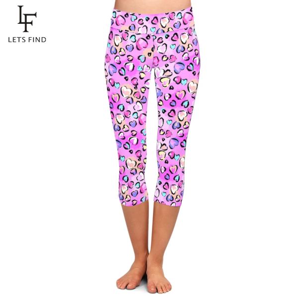 I leggings lasciano le ragazze sexy estivi pantaloni capri pantaloni 3d leopardi con cuori Stampa ad alta vita Donne Fitness Stretch Midcalf 3/4 gambings