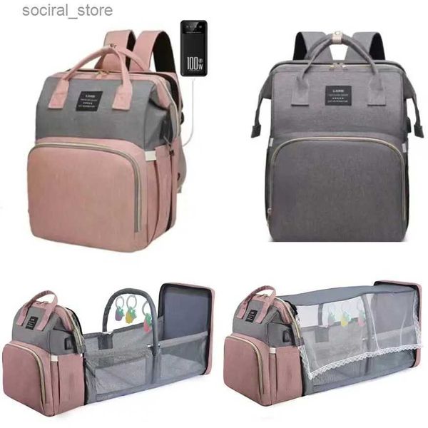 Sacos de fraldas mamãe sacos de fraldas mochila forstroller à prova dwaterproof água grande capacidade viagem berço cama para bebê portátil sacos de fraldas do bebê dobrávell240305