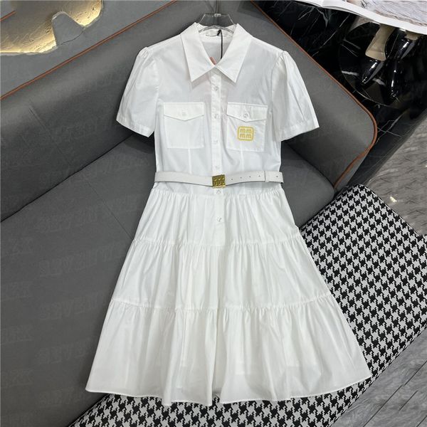 Camicie da donna di design abiti con cintura ricamo lettera abito bianco moda donna gonne stile vacanza