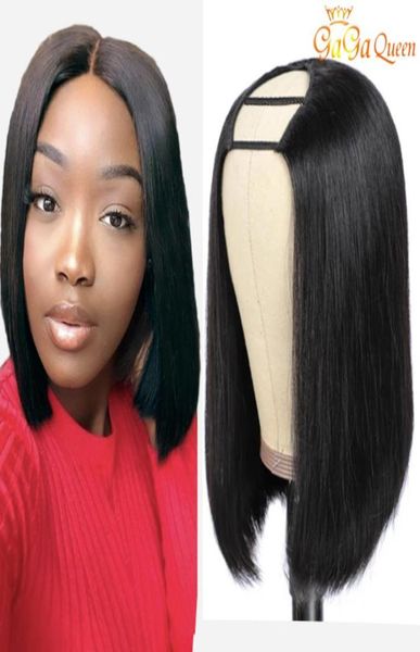 2x4 u Teil Straight Bob Human Hair Perücken 150 Dichte Vollmaschine Kurzschluss u Teil Bob Wig4018476