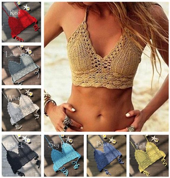 Frauen Designer Strick-BH Bademode Häkeln Neckholder Tops Bikini Weste Mode Bandage Pushup Boho Strand gepolsterte BHs Stricken Cami T8028477