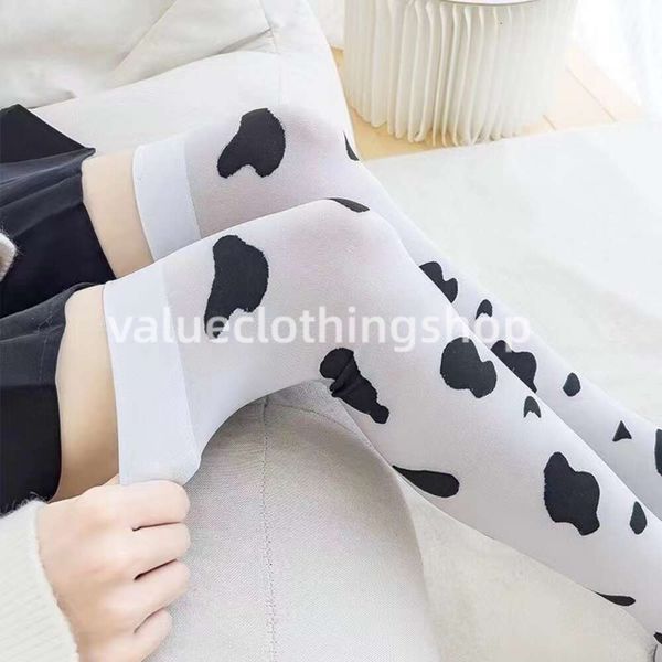 İnternet ünlü inek çorapları gösterim zayıflama dantel diz uzunluğu çorap ince beyaz benekli siyah ipek çoraplar instagram seksi