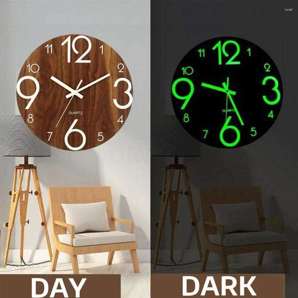 Accessori per orologi Orologio da parete grande luminoso Cucina silenziosa in legno da 12 pollici senza ticchettio per soggiorno interno/esterno