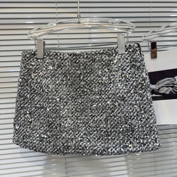 Skirt Prepomp 2023 Inverno Nuova collezione paillettes argentate grigio Shor Slip bodycon Gonna Donne GM778