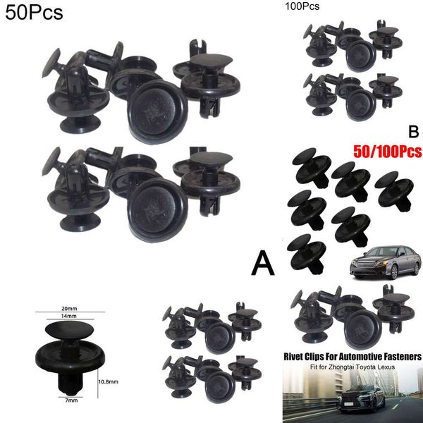 Novo 50/100 pçs 7mm buraco pára-choque clipes retentor preto náilon push rebites para toyota lexus corpo rebite prendedor kit