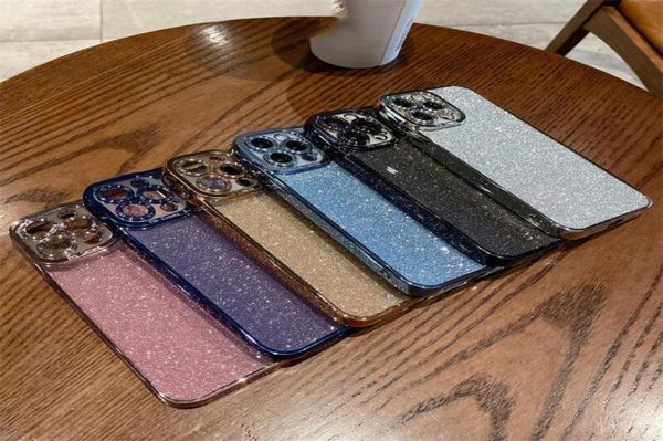 Capas de telefone luxuosas com galvanoplastia e glitter para iphone 13 14 pro max soft bling case para ip 11 12 xr 7 8 series7486322