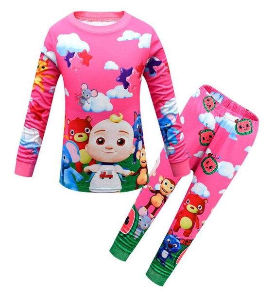 Roupas de bebê meninos e meninas melancia personagem de desenho animado pijama fofo crianças outono manga comprida tops calças estampadas 2 fotos casa s6795132