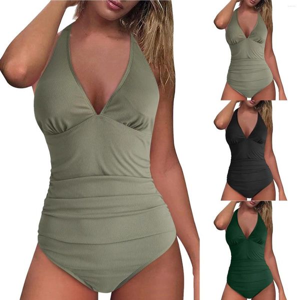 Damen-Bademode, 1-teilig, gepolstert, Push-Up-Bikini-Badeanzug, für Training, Sport, Sport, geraffte Tank-Shaping-Hose