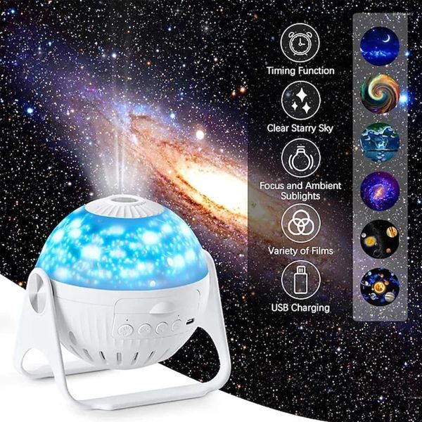 Ночные огни Планетарий Проектор Светодиодная проекционная лампа Galaxy Star 7 в 1 с туманностью Луна Планета Аврора Вращающаяся фокусировка на 360 градусов