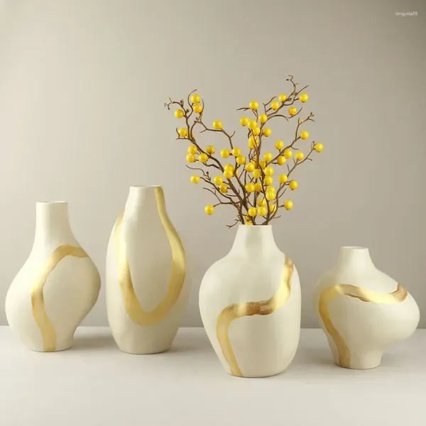 Vasi Vaso moderno e minimalista per il corpo astratto Vaso decorativo per fiori idroponico in ceramica Graziosa giardiniera con una linea dorata