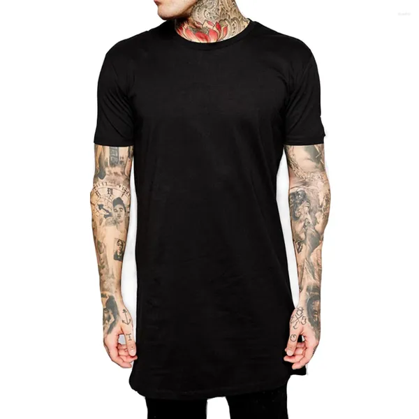 Homens camisetas Homens Hip Hop Longline Tshirt Arc Hem Cor Sólida Moda para Yanwenfang Manga Curta Tops 2024 Preto Branco Algodão Tee