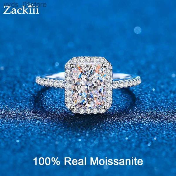 Anéis de banda certificados anel de noivado de moissanite com corte radiante 1CT 2CT incolor VVS diamante proposta anéis de prata esterlina presentes de banda Weddig L240305