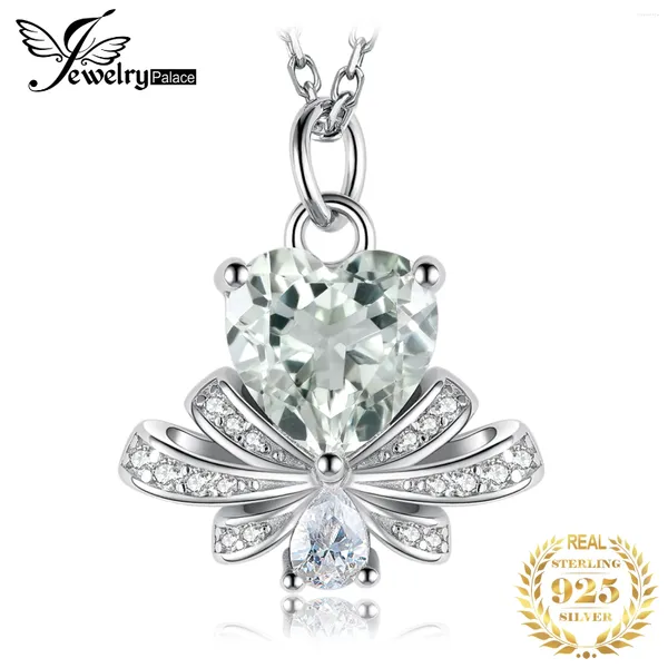 Pingentes JewelryPalace chegada coração arco nó 1.9ct natural verde ametista 925 prata esterlina pingente colar para mulher sem corrente