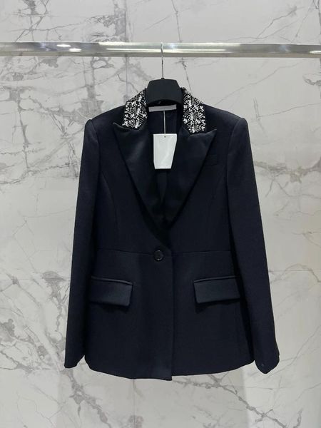 Kadınlar takım elbise Avrupa tarzı kıyafetler moda tek düğmesi siyah blazer uzun kollu boncuk elmas kadın ceket