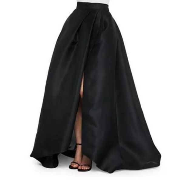 Kleider elegante schwarze lange Röcke hohe Taille sexy plissierte Schlitz Reißverschluss Satin bodenlange formelle Partyröcke für Frauen Herbst Maxirock Rock