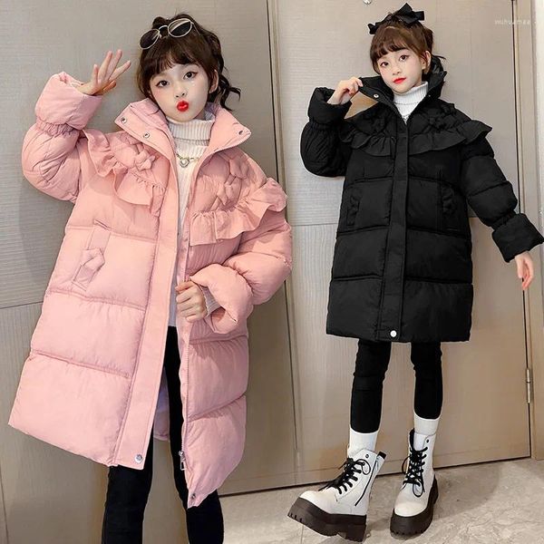 Unten Mantel 2024 Koreanische Winter Junior Mädchen Lange Baumwolle Jacke Teenager Spitze Hohe Kragen Verdicken Parka Schule Warme Outwears
