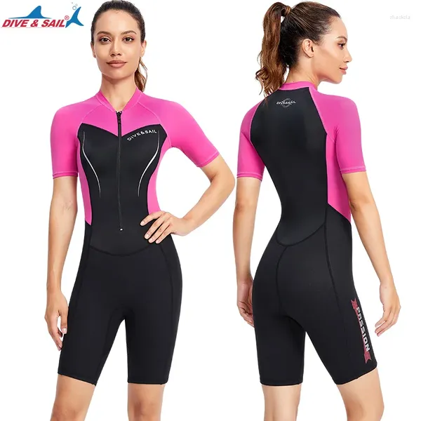 Costume da bagno da donna Muta corta 1,5 mm Neoprene Lycra Mantieni caldo in acqua fredda Costume intero manica corta Muta UPF50 Rash Guard